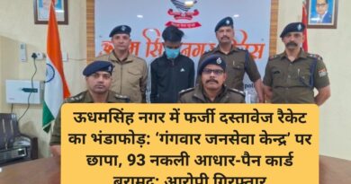 ऊधमसिंह नगर में फर्जी दस्तावेज रैकेट का भंडाफोड़: ‘गंगवार जनसेवा केन्द्र’ पर छापा, 93 नकली आधार-पैन कार्ड बरामद:आरोपी गिरफ्तार