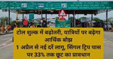 टोल शुल्क में बढ़ोतरी, यात्रियों पर बढ़ेगा आर्थिक बोझ  1 अप्रैल से नई दरें लागू, सिंगल ट्रिप पास पर 33% तक छूट का प्रावधान